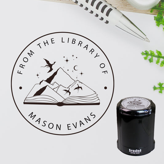 Design L12, Self-Inking Bookplate Stamp, Custom “From the Library Of” for Book Lovers