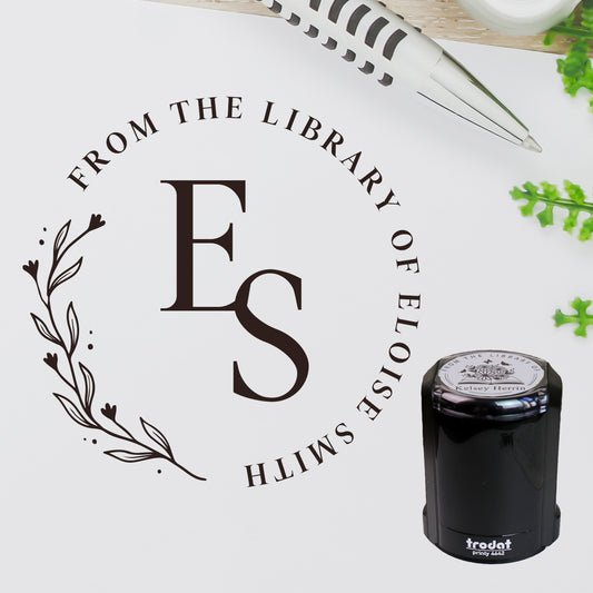 Design L16, Book Lover’s Self-Inking Stamp, Personalized Library Ex Libris Stamp