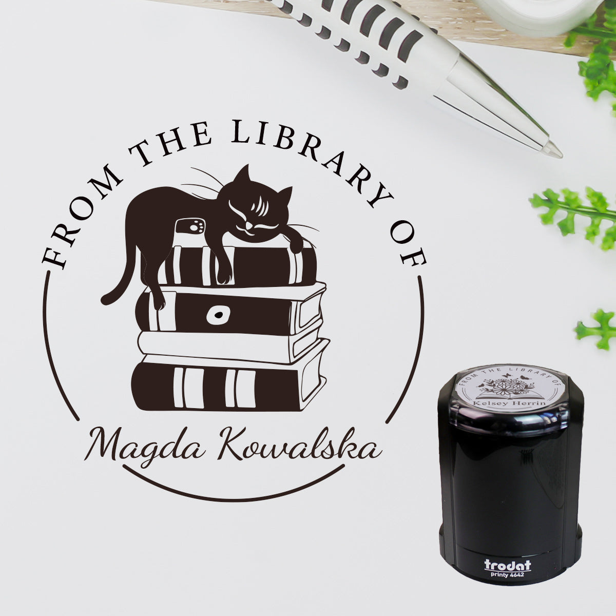 Design L2, Custom Self-Inking Book Stamp, “From the Library Of” Personalized Ex Libris Stamp