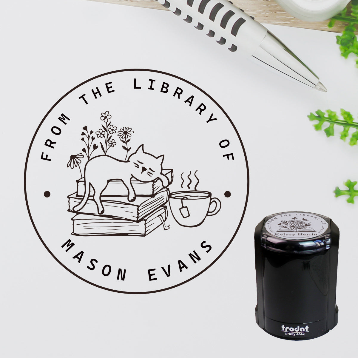 Design L3, Personalized Self-Inking Library Stamp, Bookplate Stamp for Book Lovers
