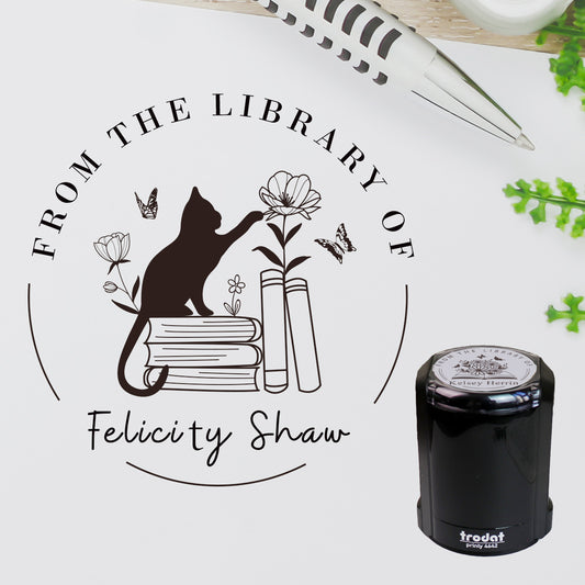 Design M17, Floral Self-Inking Stamp, Custom Book Stamp with “From the Library Of”