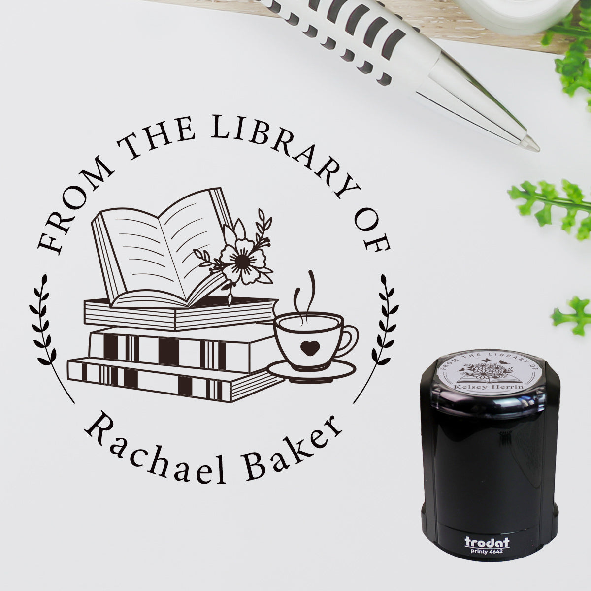 Design S13, Elegant Self-Inking Ex Libris Stamp, Book Lover’s Gift