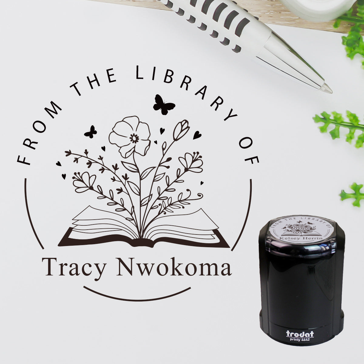 Tampon encreur personnalisé pour bibliothèque – Tampon de livre personnalisé « De la bibliothèque de »