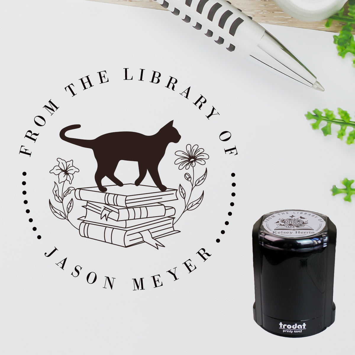 Design V5, Self-Inking Stamp, From the Library Of  Stamp, Customizable Ex Libris for Personal Libraries